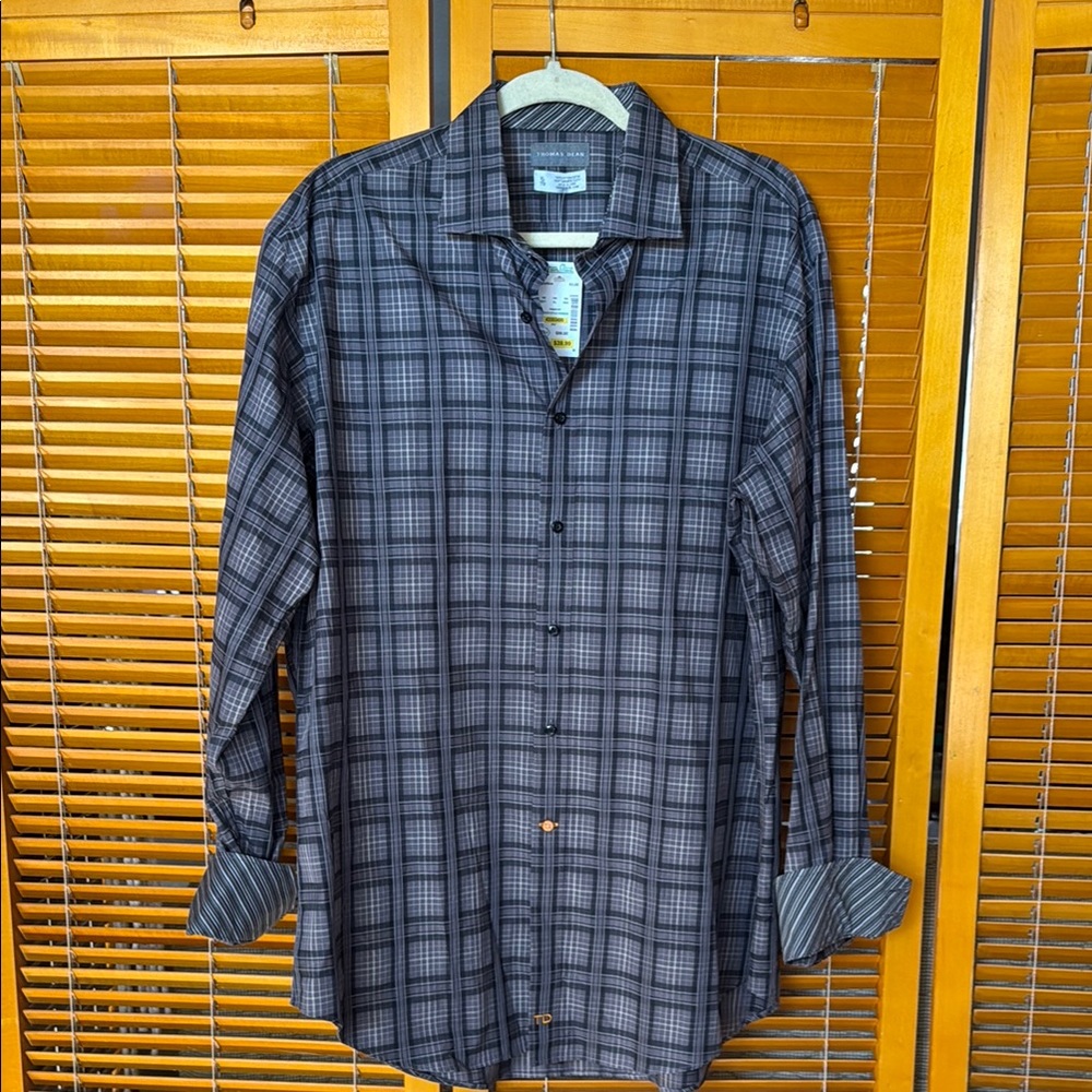 Thomas Dean Charcoal and Slate Plaid Shirt